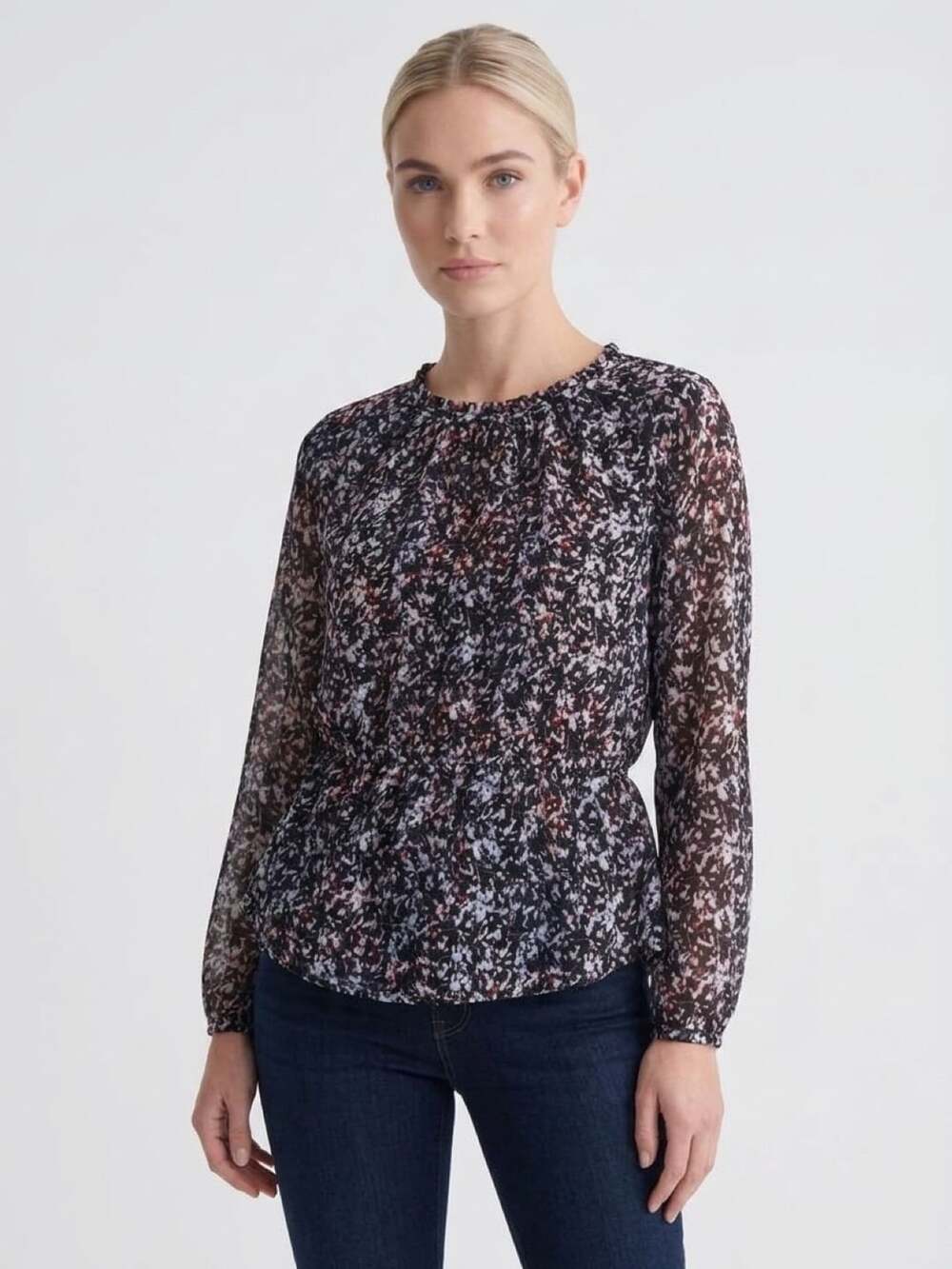 Liz Claiborne Abstract Floral Peplum Blouse Size M